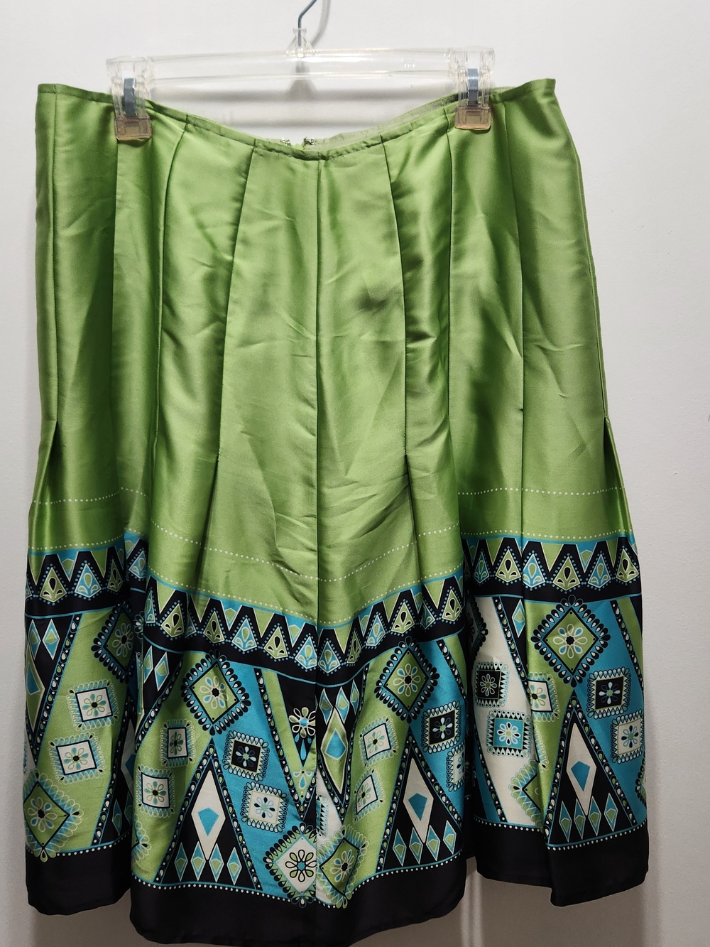 Axcess Lime Green A-Line Skirt with Geometric Border Y2K
